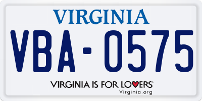 VA license plate VBA0575