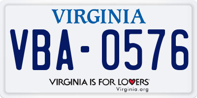 VA license plate VBA0576