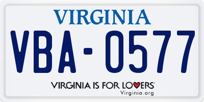 VA license plate VBA0577