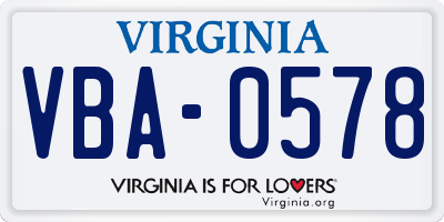 VA license plate VBA0578