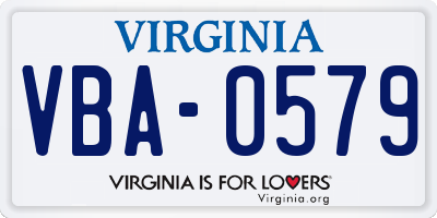 VA license plate VBA0579
