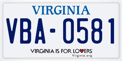 VA license plate VBA0581