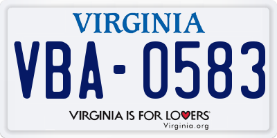 VA license plate VBA0583