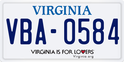 VA license plate VBA0584