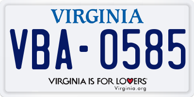 VA license plate VBA0585