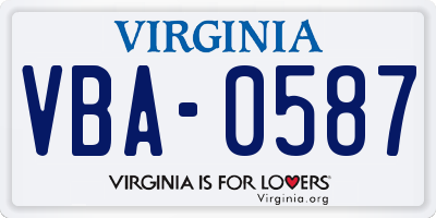 VA license plate VBA0587