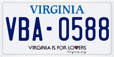 VA license plate VBA0588