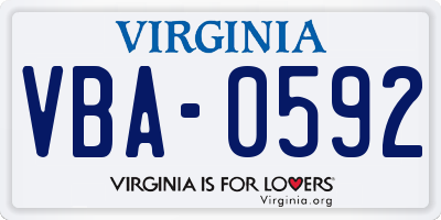 VA license plate VBA0592
