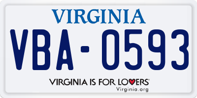 VA license plate VBA0593