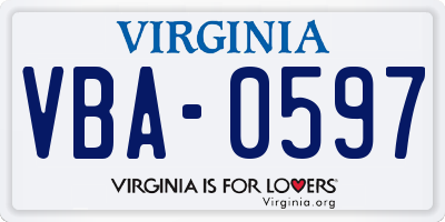 VA license plate VBA0597