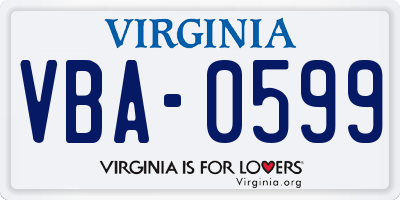VA license plate VBA0599