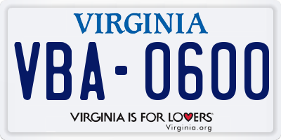 VA license plate VBA0600