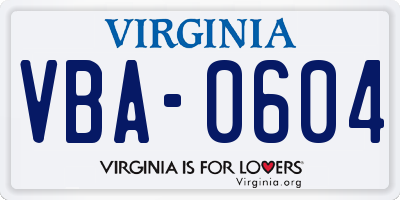 VA license plate VBA0604