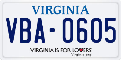 VA license plate VBA0605