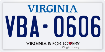 VA license plate VBA0606
