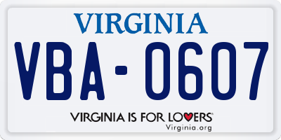 VA license plate VBA0607
