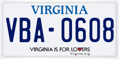 VA license plate VBA0608