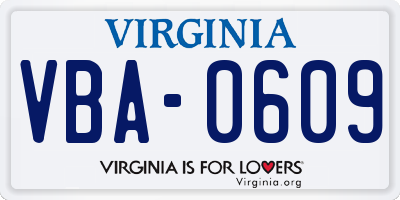 VA license plate VBA0609