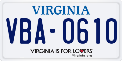 VA license plate VBA0610