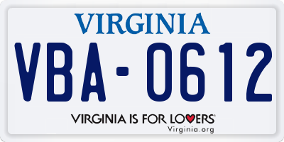 VA license plate VBA0612
