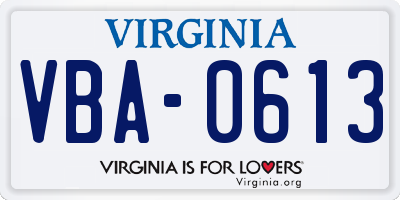VA license plate VBA0613