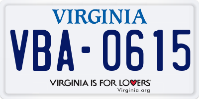 VA license plate VBA0615