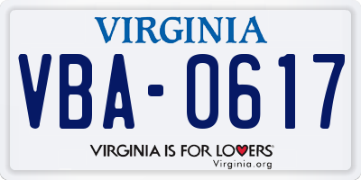 VA license plate VBA0617