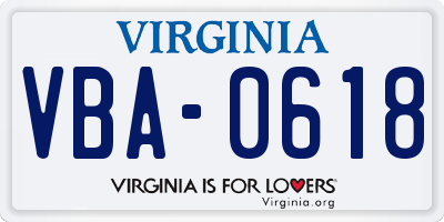 VA license plate VBA0618