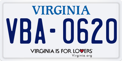 VA license plate VBA0620