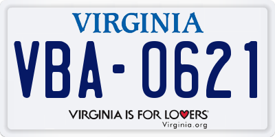 VA license plate VBA0621