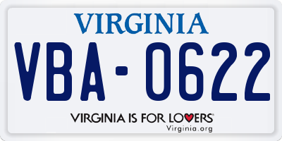 VA license plate VBA0622