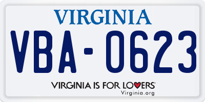 VA license plate VBA0623