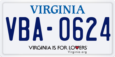 VA license plate VBA0624