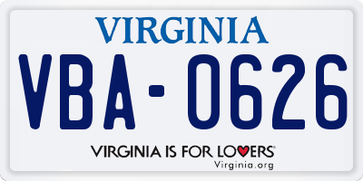 VA license plate VBA0626