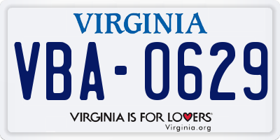 VA license plate VBA0629