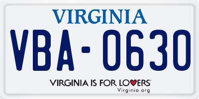 VA license plate VBA0630