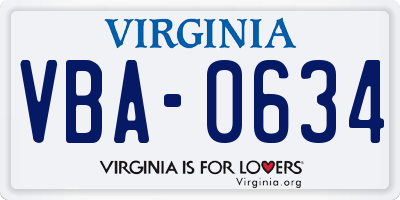 VA license plate VBA0634