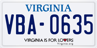 VA license plate VBA0635