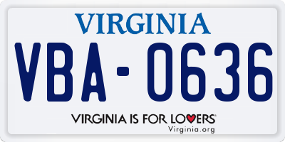 VA license plate VBA0636