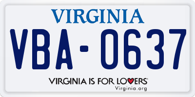VA license plate VBA0637