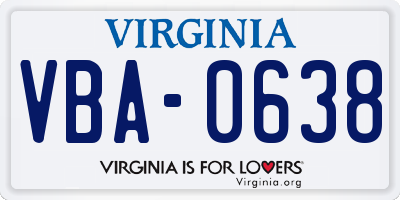 VA license plate VBA0638