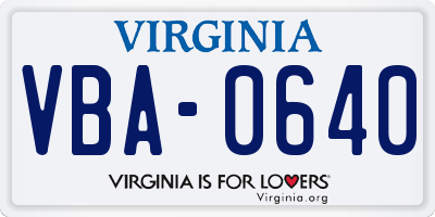 VA license plate VBA0640