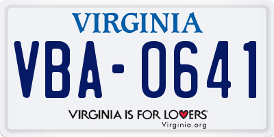 VA license plate VBA0641