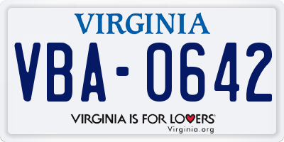 VA license plate VBA0642