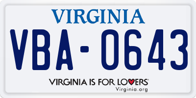 VA license plate VBA0643