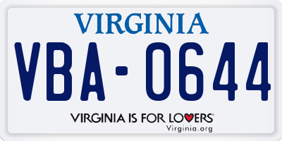 VA license plate VBA0644