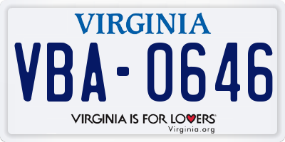 VA license plate VBA0646
