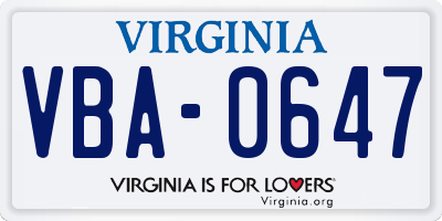 VA license plate VBA0647