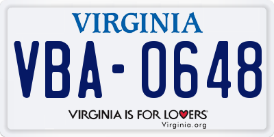 VA license plate VBA0648