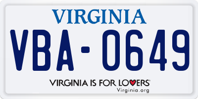 VA license plate VBA0649